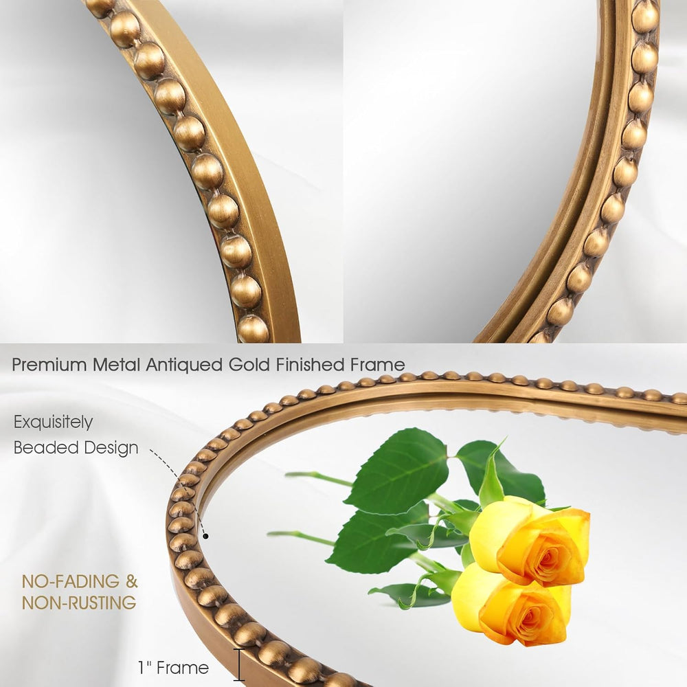 Oval Full Length Mirror, 16"x47" Metal Beaded Frame Large Hanging D...