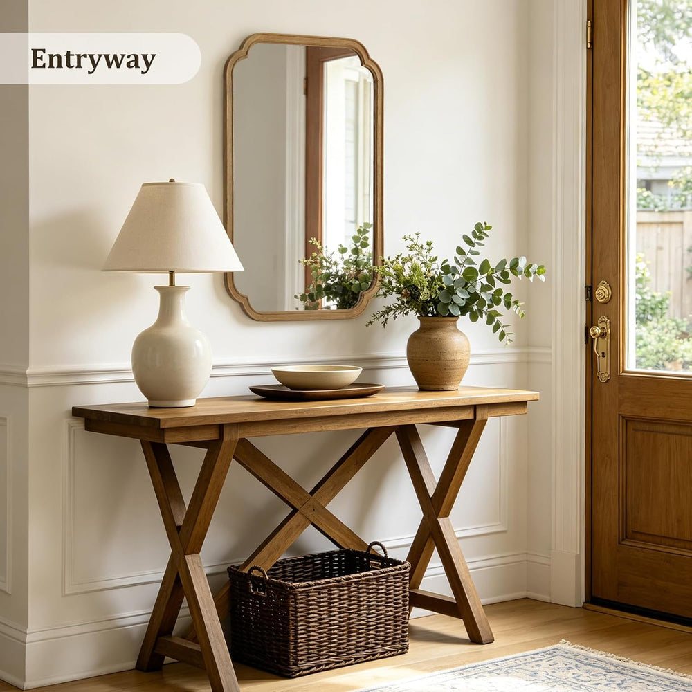 24" x 36" Rounded Corner Arch Wall Mirror with Wood Frame for Entry...