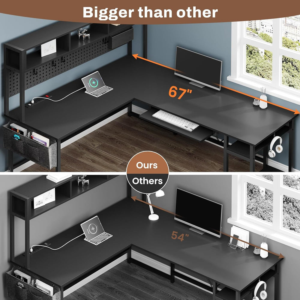 SEDETA L Shaped Gaming Desk, Reversible Computer Desk with Power Outlet and P...