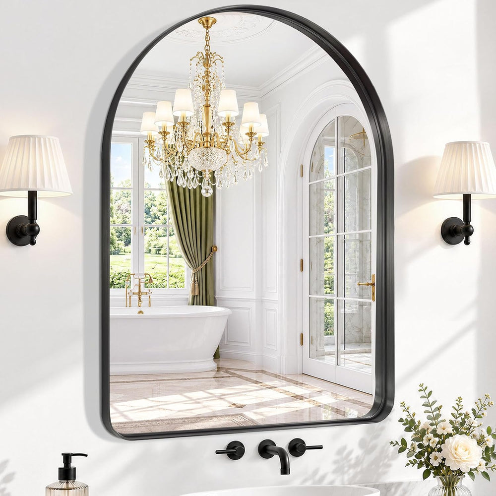 Arched Wall Mirror, 30"x40" Black Arched Mirror for Bathroom
