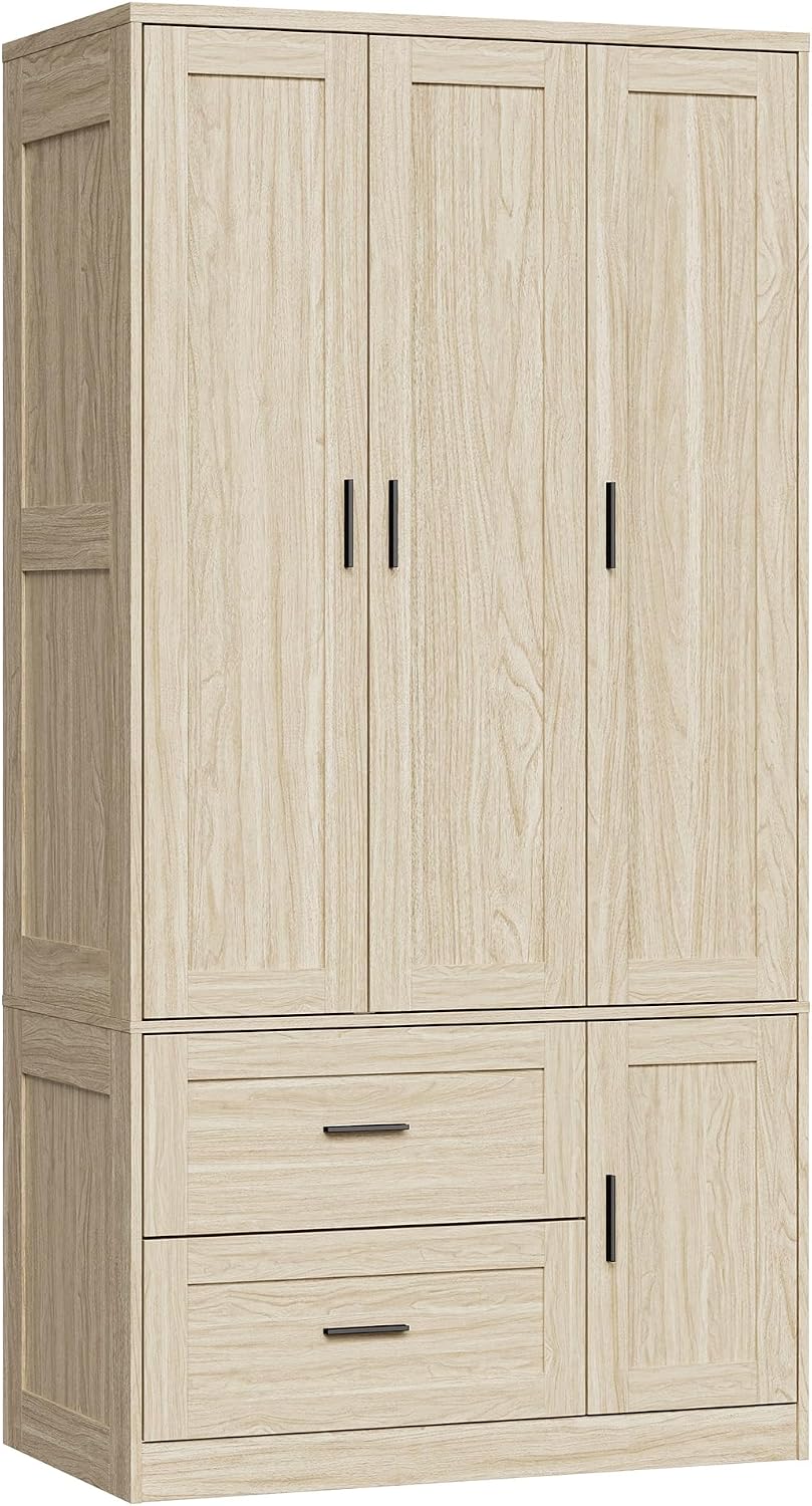 ANCTOR 70.6 Inch Armoire Wardrobe Closet with Drawers (Light Oak)