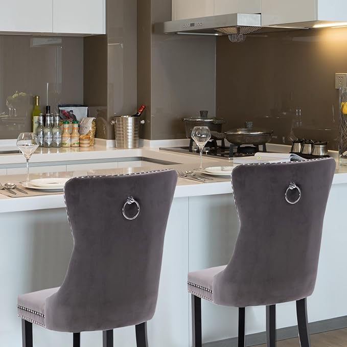 Velvet Upholstered Dining Chairs Set of 2, Modern Style Kitchen Side Chairs w...