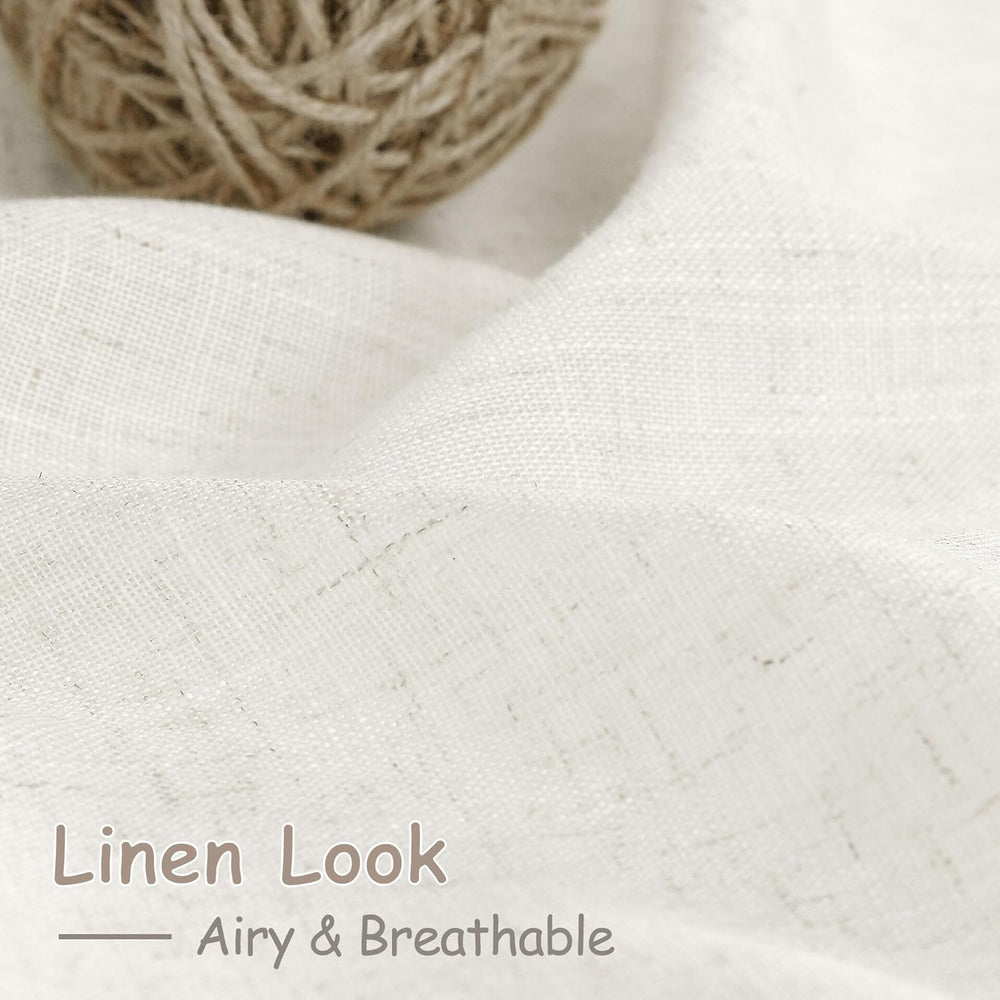 Nanspring Beige White Linen Curtains 84 Inch Length 2 Panels Set for Living R...