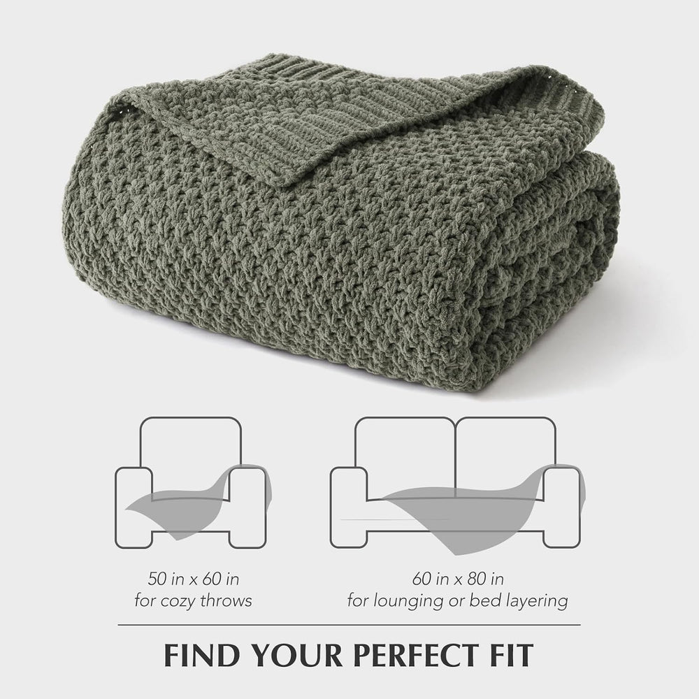 EVERGRACEHOME Chunky Chenille Knit Throw Blanket, 50x60, Dried Thyme Green
