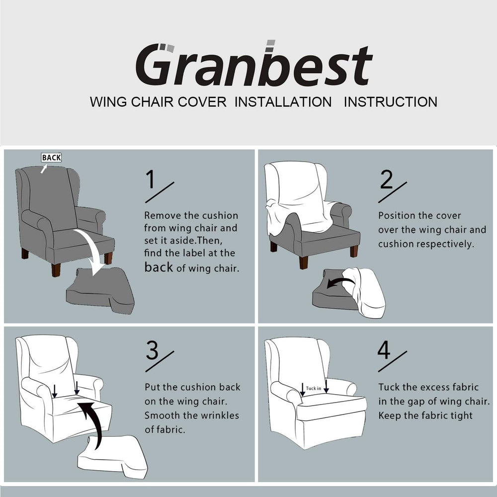Granbest Premium Water Repellent Wingback Chair Cover 2-Piece High Stretch Ja...
