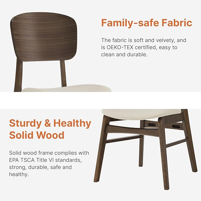 Wooden Dining Chairs Set of 4, Upholstered Modern Dining Room Chairs, Mid Cen...