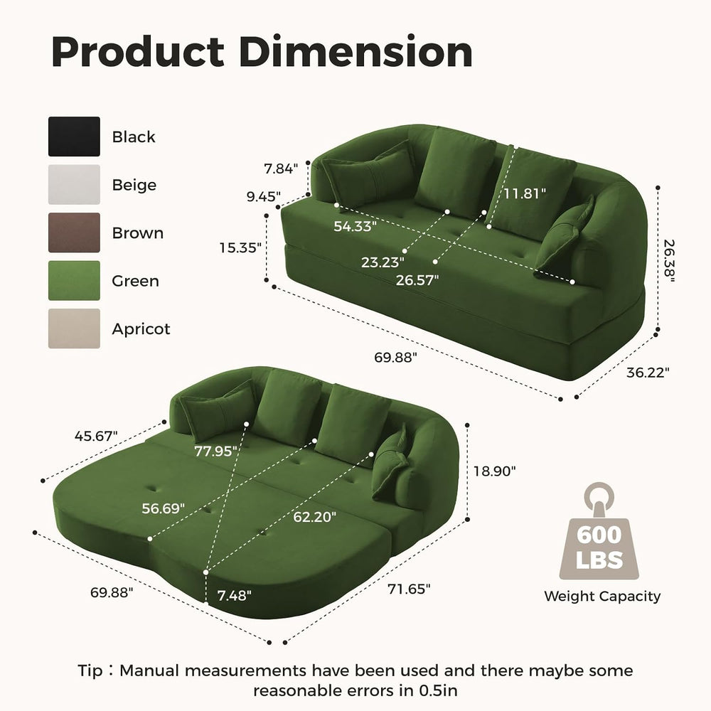 70" Convertible Sofa Bed, Chenille Boneless Comfortable Sleeper Futon