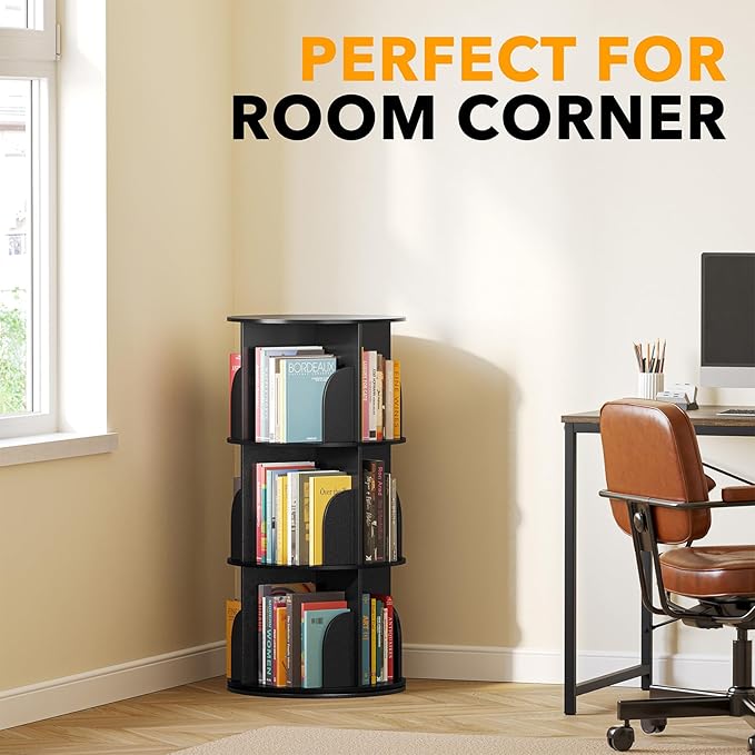 SpaceAid 3 Tier Rotating Bookshelf Tower, Spinning Bookcase Lazy Susan, Revol...