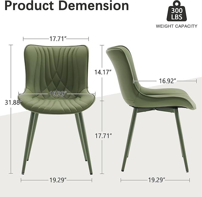 YOUTASTE Upholstered Leather Dining Chairs Set of 2 All Olive Green, Mid Cent...