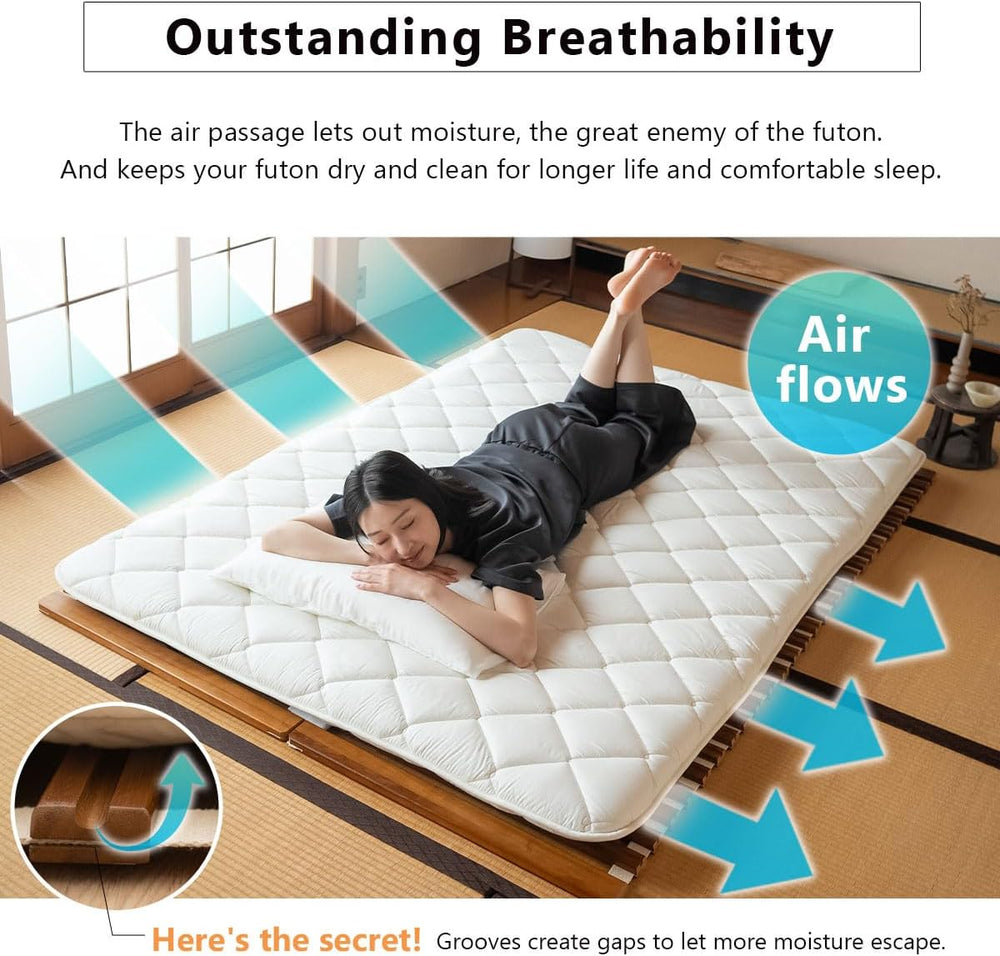 EMOOR Wood Roll-Type Slatted Bed OSMOS Queen for Japanese Futon Mattress (Bro...