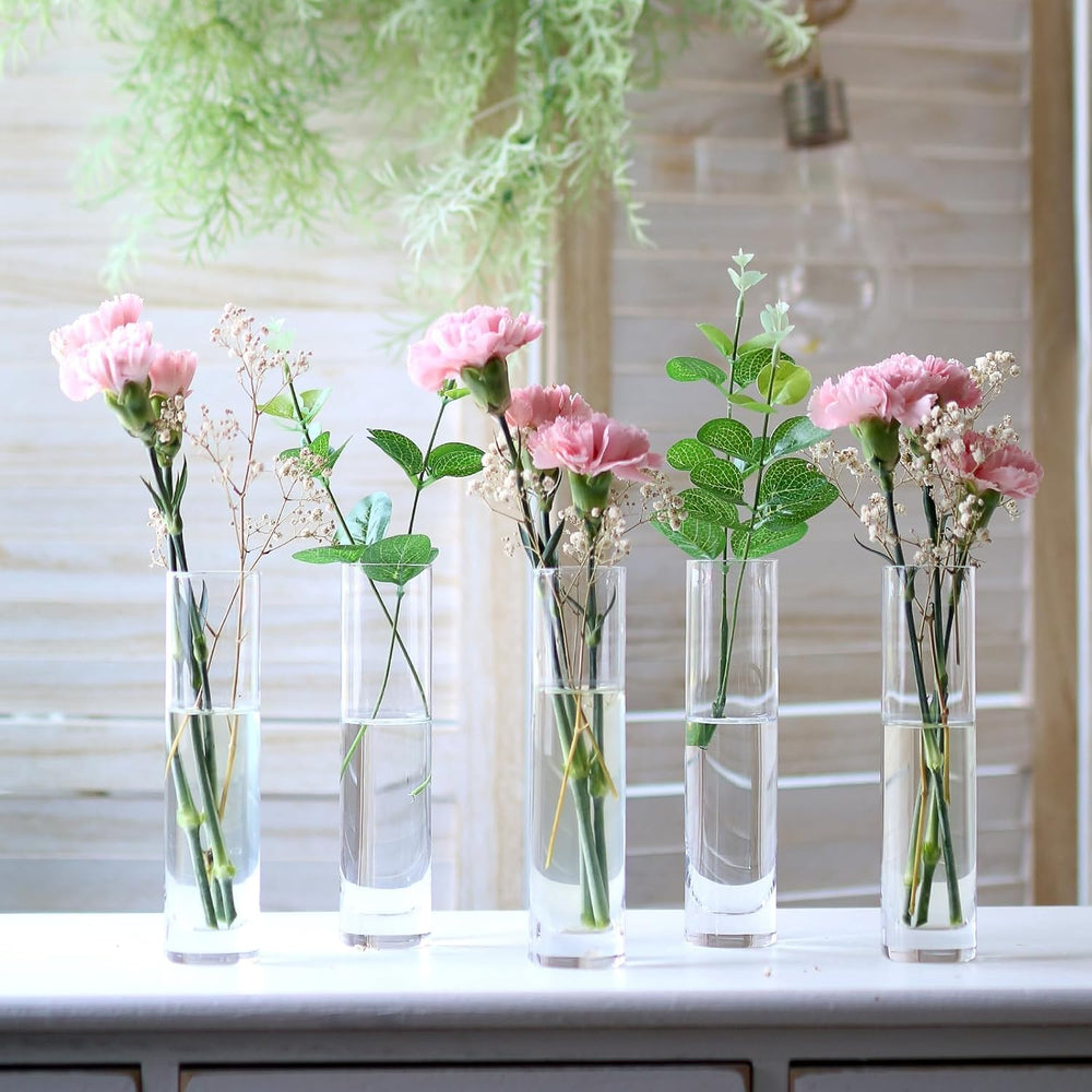 Glass Cylinder Bud Vases for Centerpieces, Set of 12 Clear Small vases,Handma...