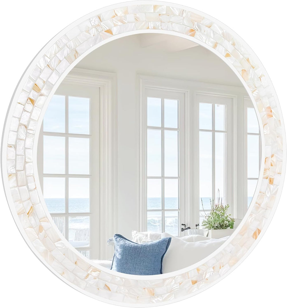 Tanmicoshomy 36 Inch Large Round Mirror, Natural Shell Circle Wall Decor