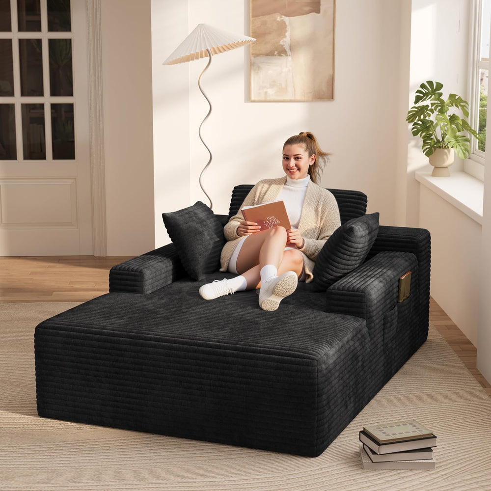 Ahomly 67" Boneless Chair, Chaise Lounge Chair Indoor with 3 Pillows, Bl...