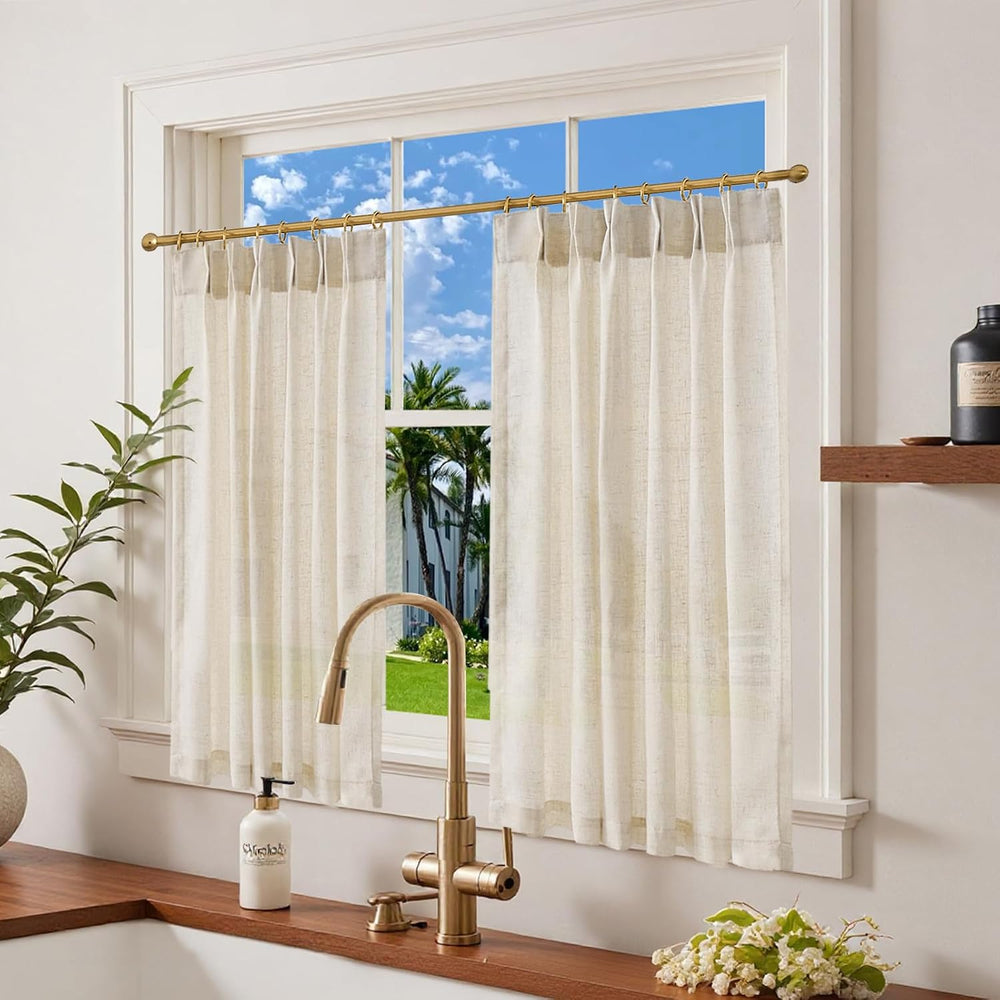 jinchan Tier Curtains Pinch Pleated 38x45 2 Panels Crude Linen