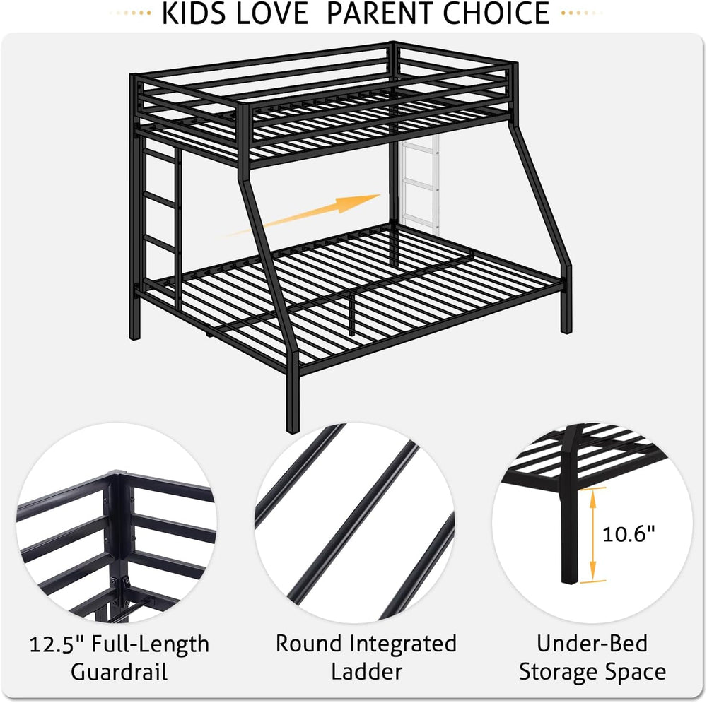 SHA CERLIN Bunk Bed Twin Over Full Size with Ladder and Guardrail,Black