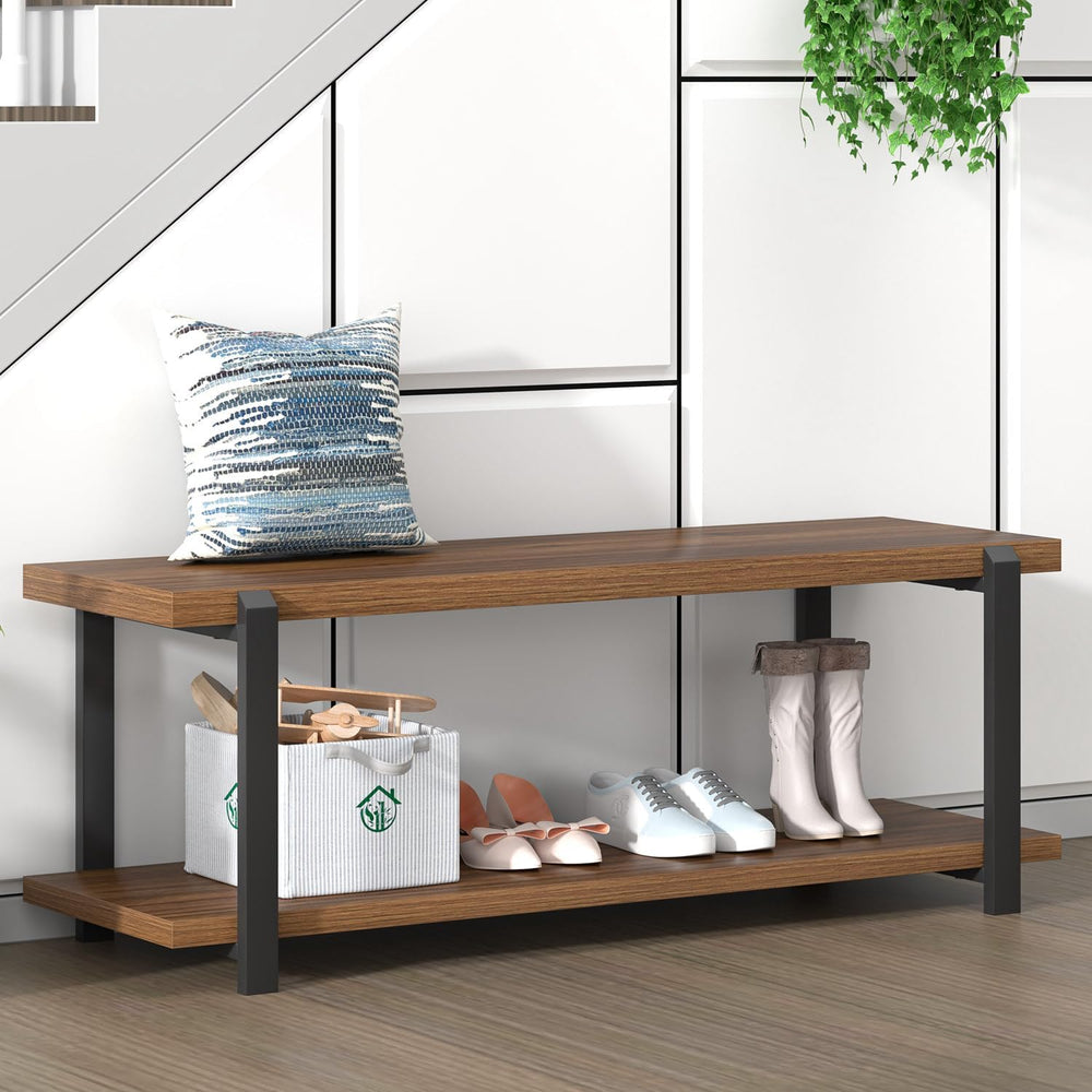 FOLUBAN Entryway Bench with Shoe Storage, Modern End of Bed Bench, Wood and M...