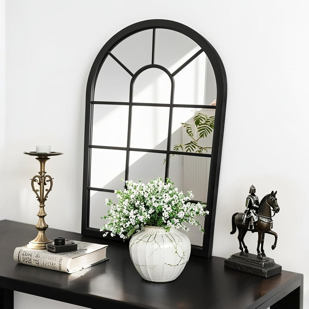 HQiJun Black Arched Window Mirror, Farmhouse Decorative Wall Mirrors for Livi...