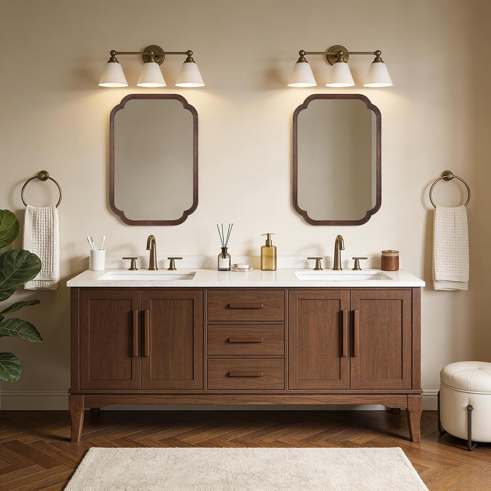 20" x 30" Rounded Corner Arch Wall Mirror with Wood Frame for Entry...