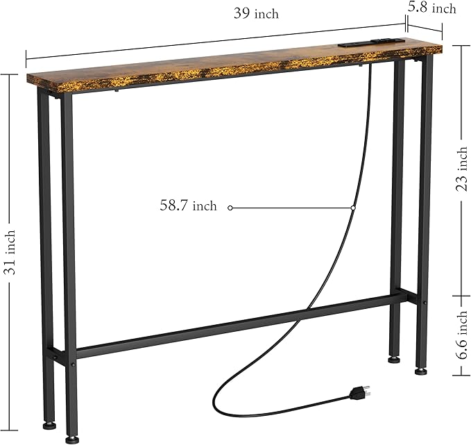 GRLEAF 39" Narrow Console Sofa Table with Built-in Power Strip (4 AC Out...
