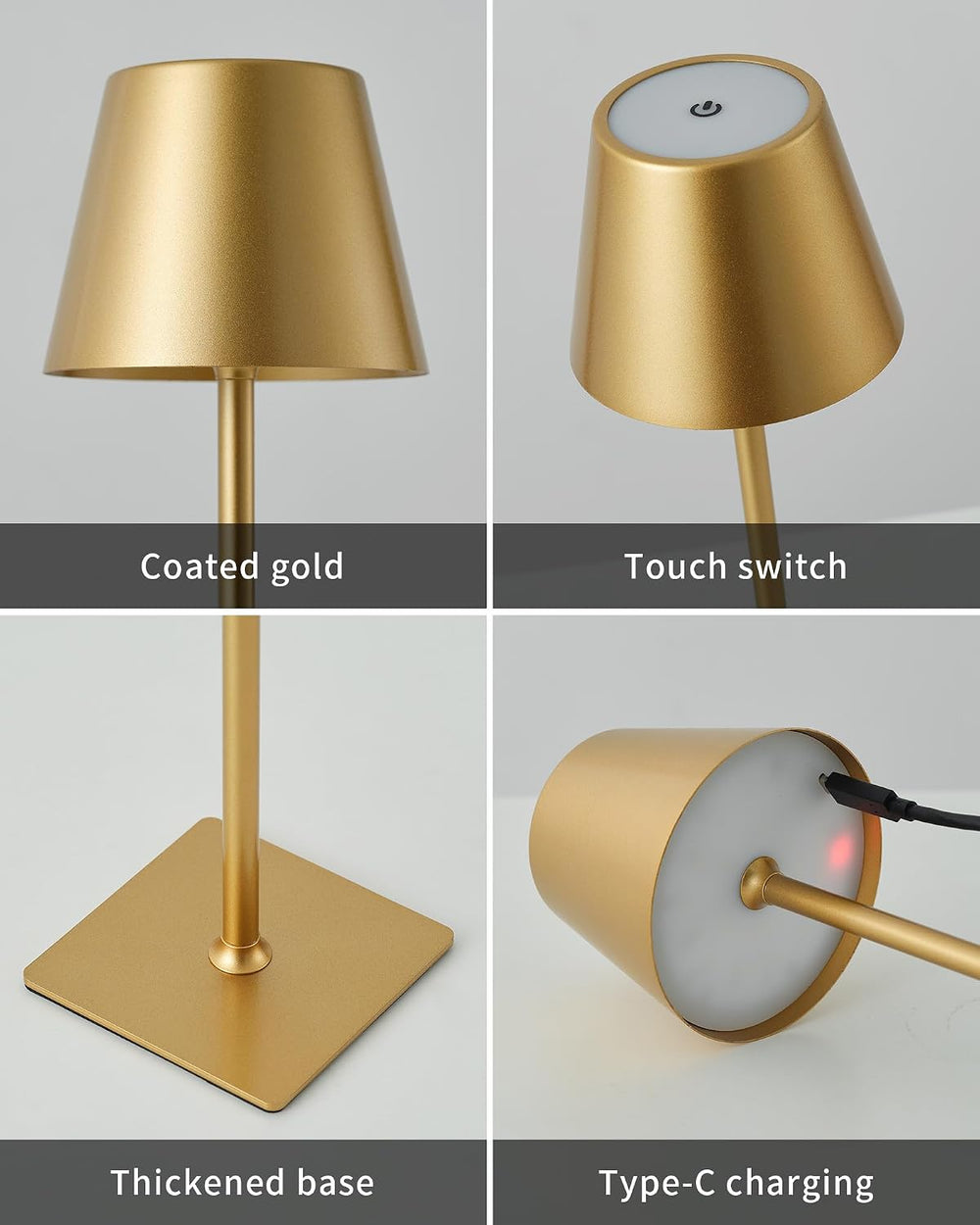 KDG Gold Cordless Table Lamps Set of 2, 4000mAh Rechargeable LED Desk Lamp
