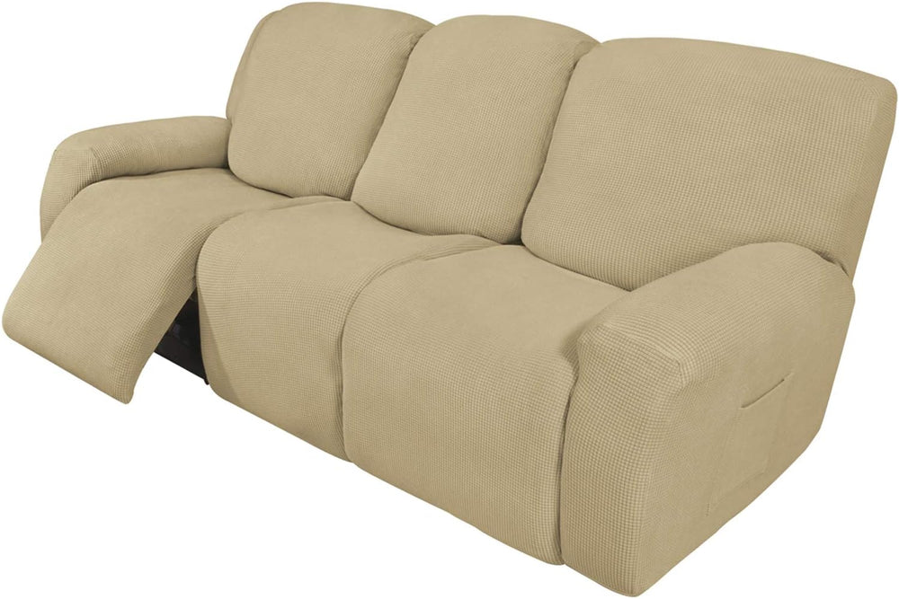 Easy-Going 8 Pieces Recliner Couch Stretch Sofa Slipcover Beige