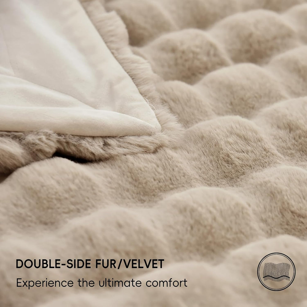 PHF Warm Faux Fur Throw Blanket, Ultra Soft Cozy, 50"x60", Oak