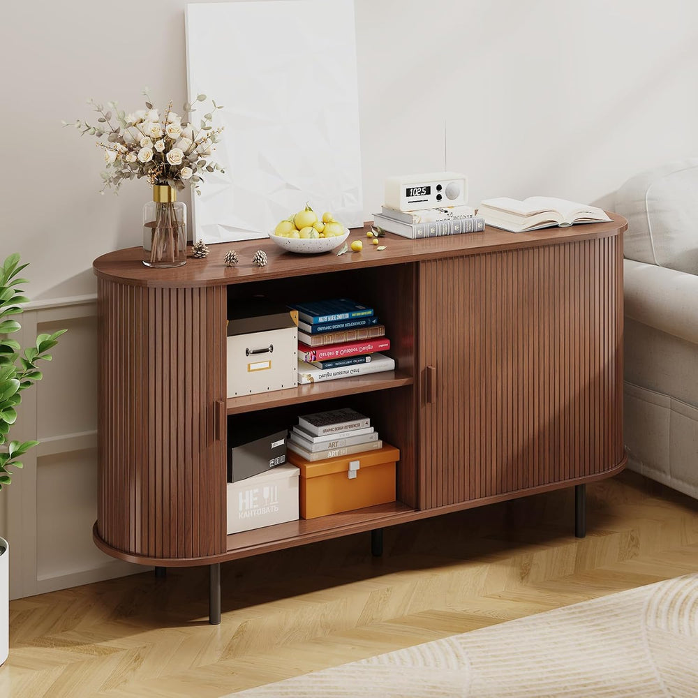 Buffet Sideboard Cabinet with Storage, 55" Fluted Cabinet with Sliding D...