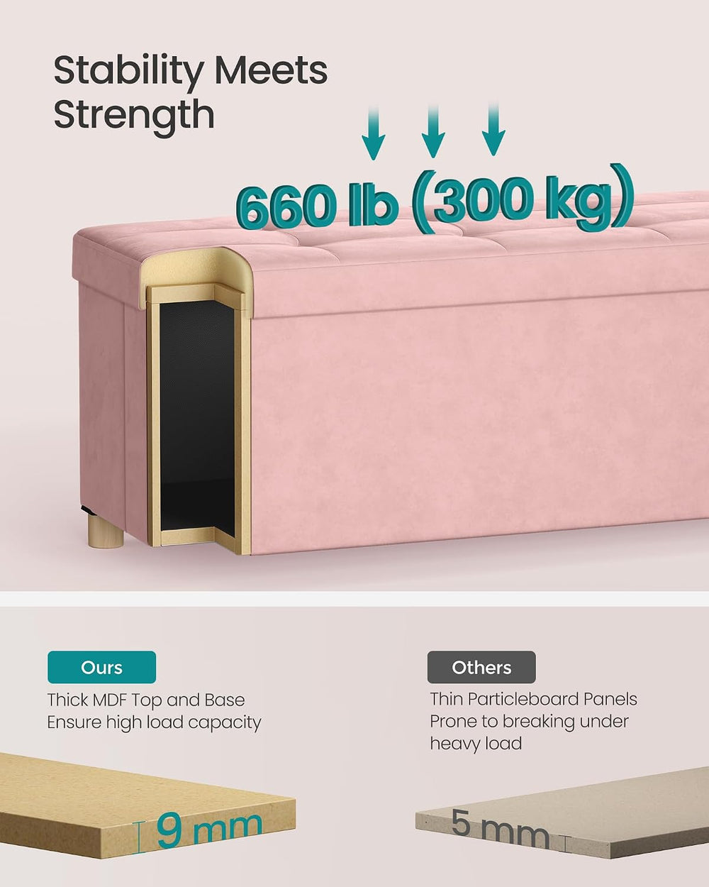 SONGMICS Storage Ottoman Bench, Folding Storage Chest, 15 x 43.3 x 15.7 Inche...