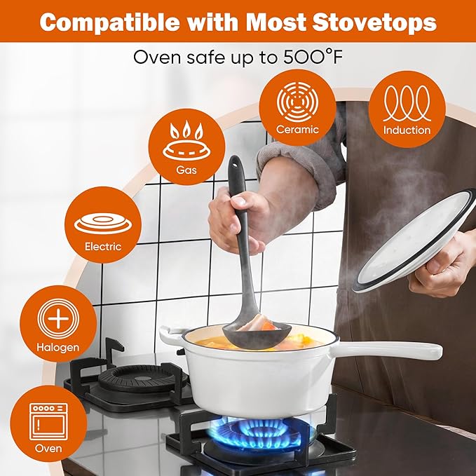 Homikit 3 Quart Saucepan with Lid, Enameled Cast Iron Saucepan