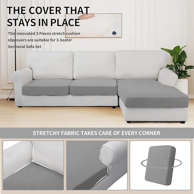 Easy-Going Stretch 3 Pieces Couch Cushion Covers