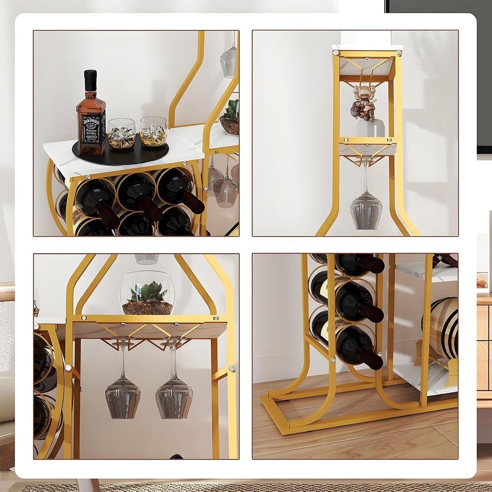 5-Tier Wine Rack Freestanding Floor, 11 Bottles Modern Wooden Wine Holder-Sto...