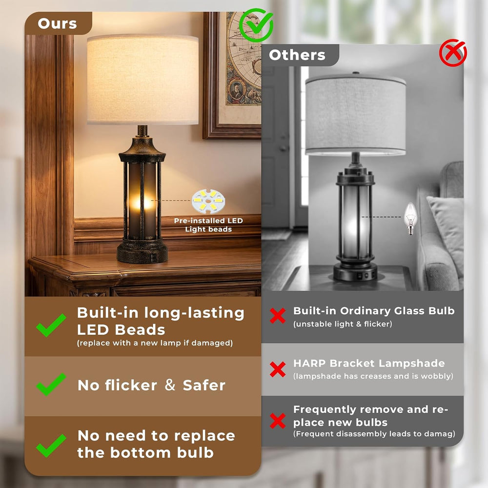 Seealle 24" Farmhouse Table Lamps for Living Room, Bedside Lamps Set of 2