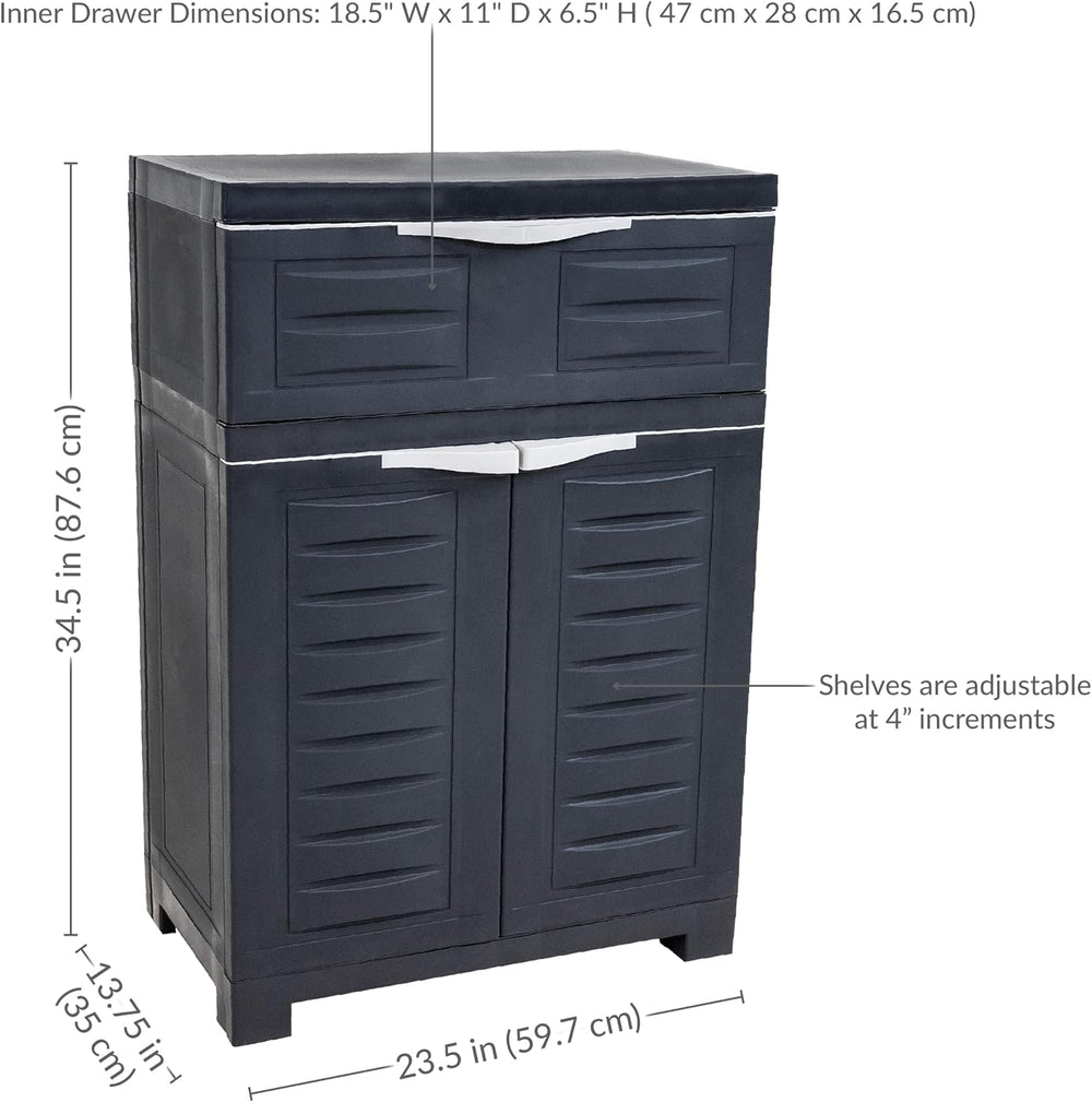 Sunnydaze 34.5" Garage Storage Cabinet with Adjustable Shelf, Charcoal