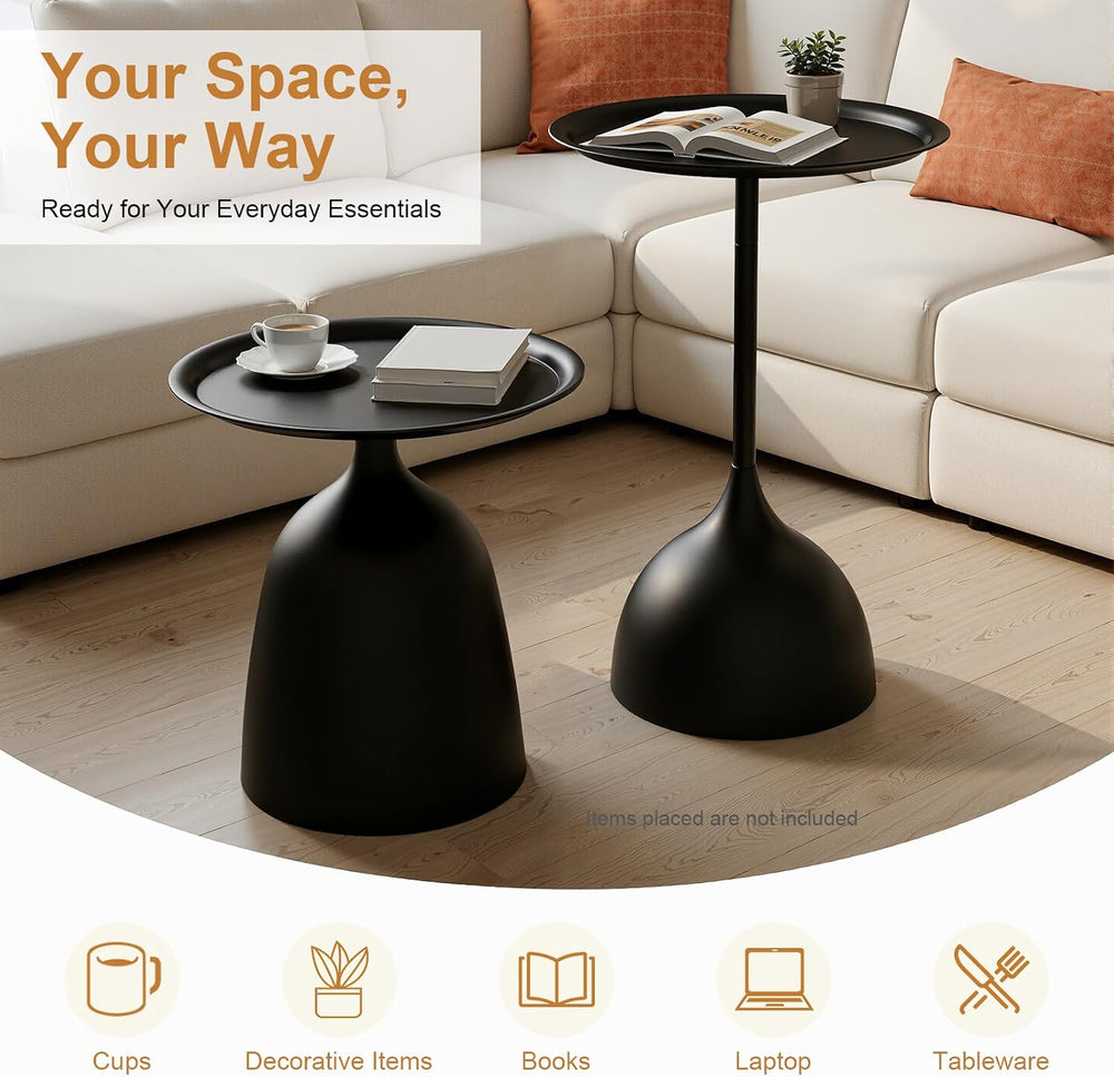 Black Nesting Tables, Round End Side Table Set of 2