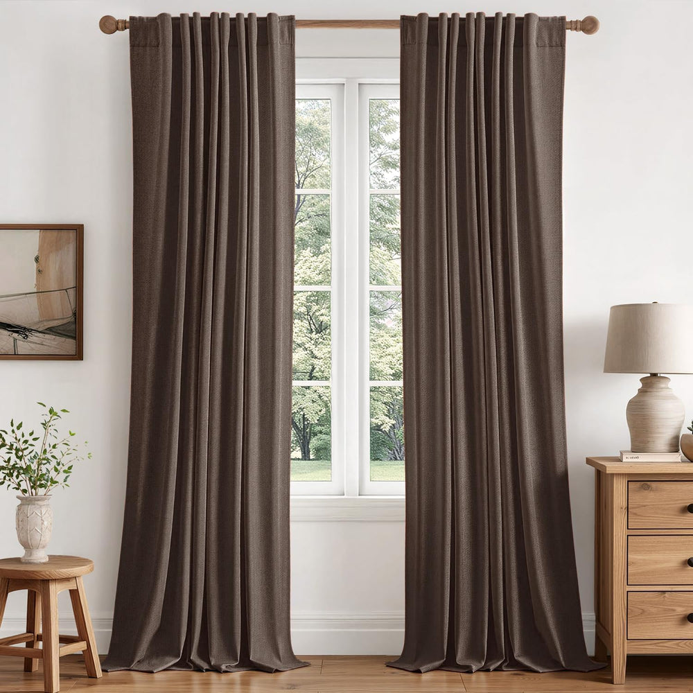MIULEE 100% Blackout Linen Curtains for Bedroom 40W x 84L Drak Brown