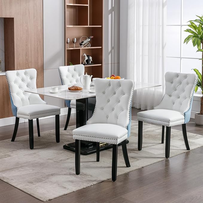Modern Dining Chairs Set of 2, Tufted Upholstered Dining Chair with Solid Woo...