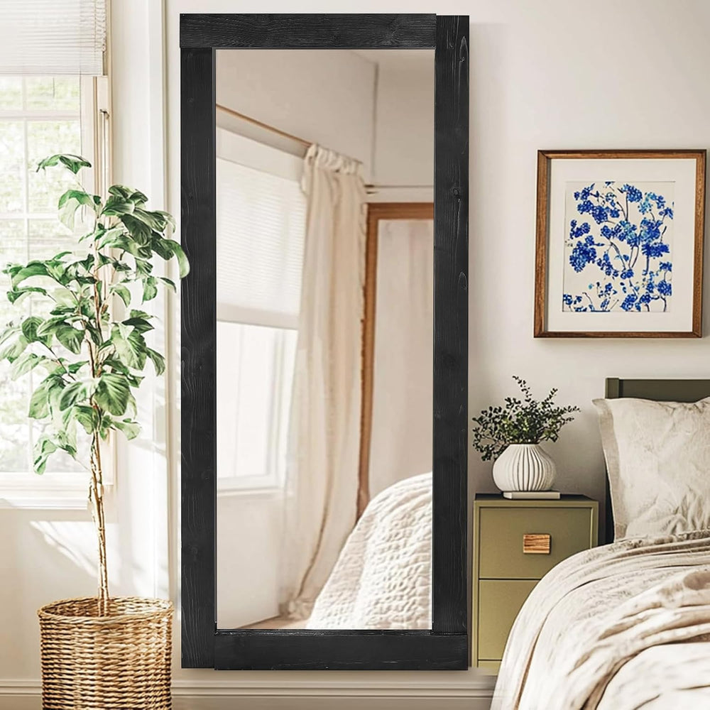 71x32in Full Length Mirror, Solid Wood Convex Frame, Black