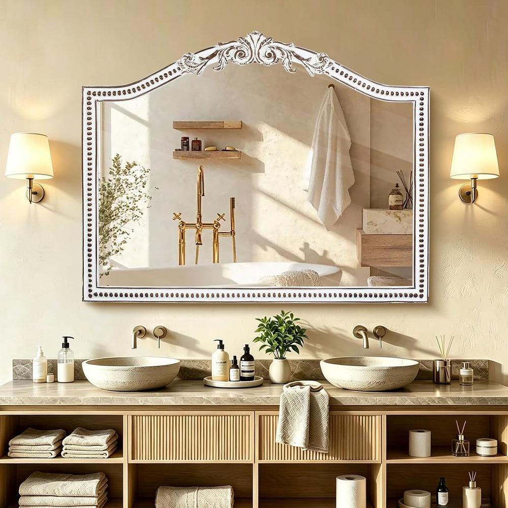 Ornate Baroque Arch Wall Mirror: 32x42 Inch Large Decorative Wood Mirrors