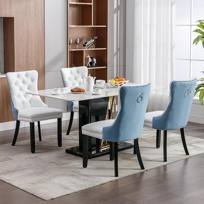 Modern Dining Chairs Set of 2, Tufted Upholstered Dining Chair with Solid Woo...