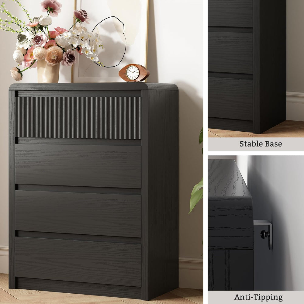 LYNSOM 4 Drawer Dresser for Bedroom, 40" Tall Fluted Dresser with Curved...