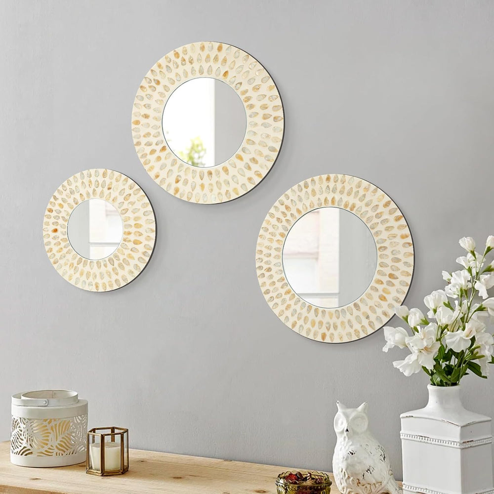 Boho Mirror Wall Decor for Living Room, Natural Mother of Pearl Art