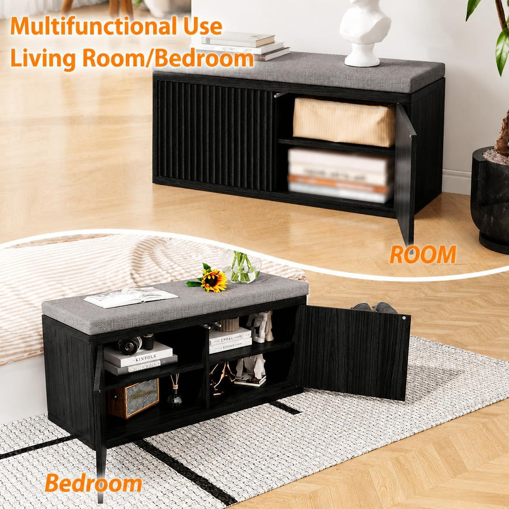 Entryway Shoe Storage Bench with 2" Cushion, 37.4" Small Bench with...