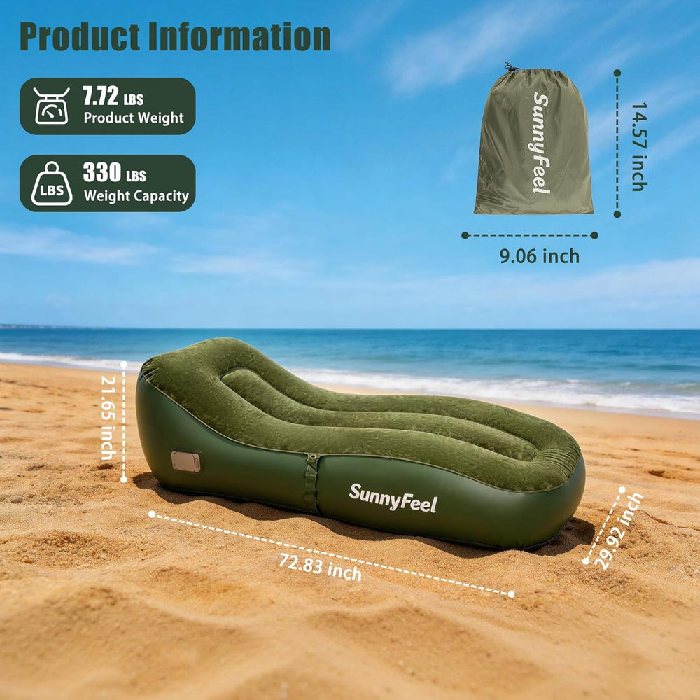 SUNNYFEEL Inflatable Lounger Couch with Built-in Pump, Heavy Duty PVC Flocked...