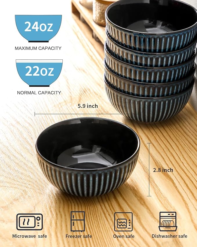 Hasense Porcelain Cereal Bowls Set 24 Oz