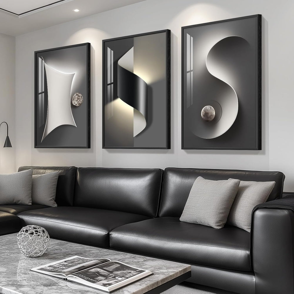 Framed Abstract Modern Black and White Wall Art for Living Room, 24x36 Inch