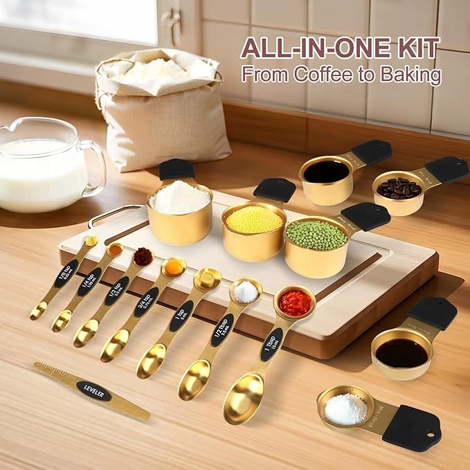 16-Piece Stainless Steel Measuring Cups and Spoons Set, Strong Magnetic Nesting