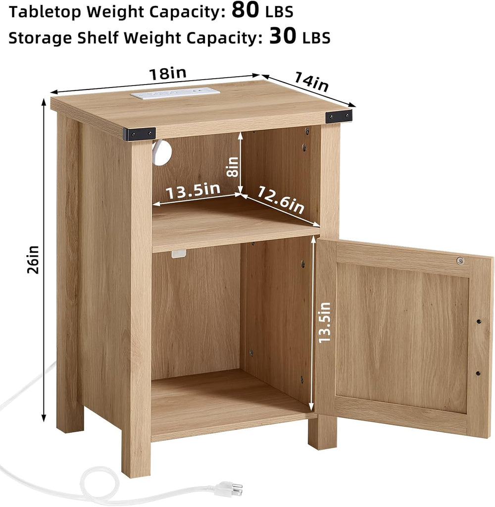 Joaxswe 18-Inch Nightstand with Charging Station and Fluted Door,Natural | 18...