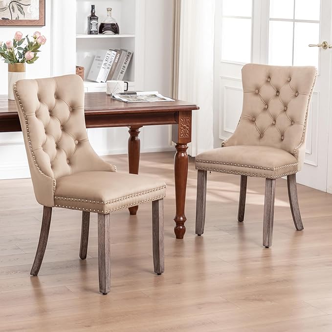 Velvet Dining Chairs Set of 4, Upholstered Dining Room Chairs with Nailhead R...