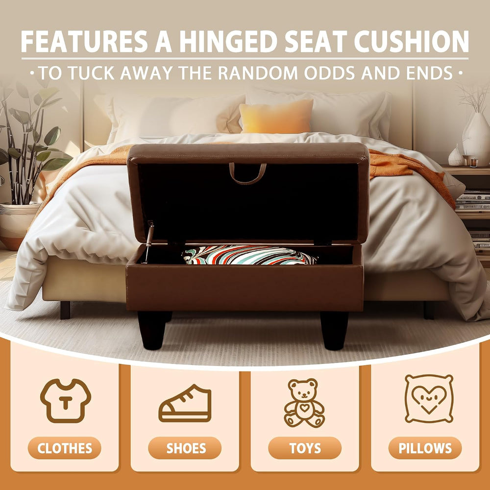 Ottoman Rectangular Storage Ottoman Bench, Faux Leather Footrest, Coffee Tabl...