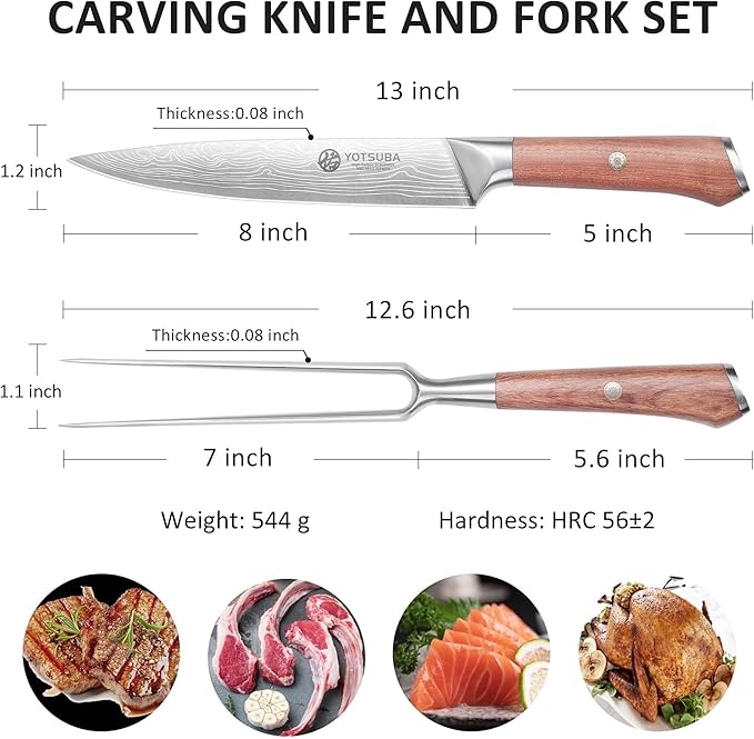 YOTSUBA Japanese Carving Knife and Fork Set, Razor-Sharp German Stainless Steel